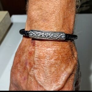 Men's Leather Braided Stainless Steel Bracelet NWOT